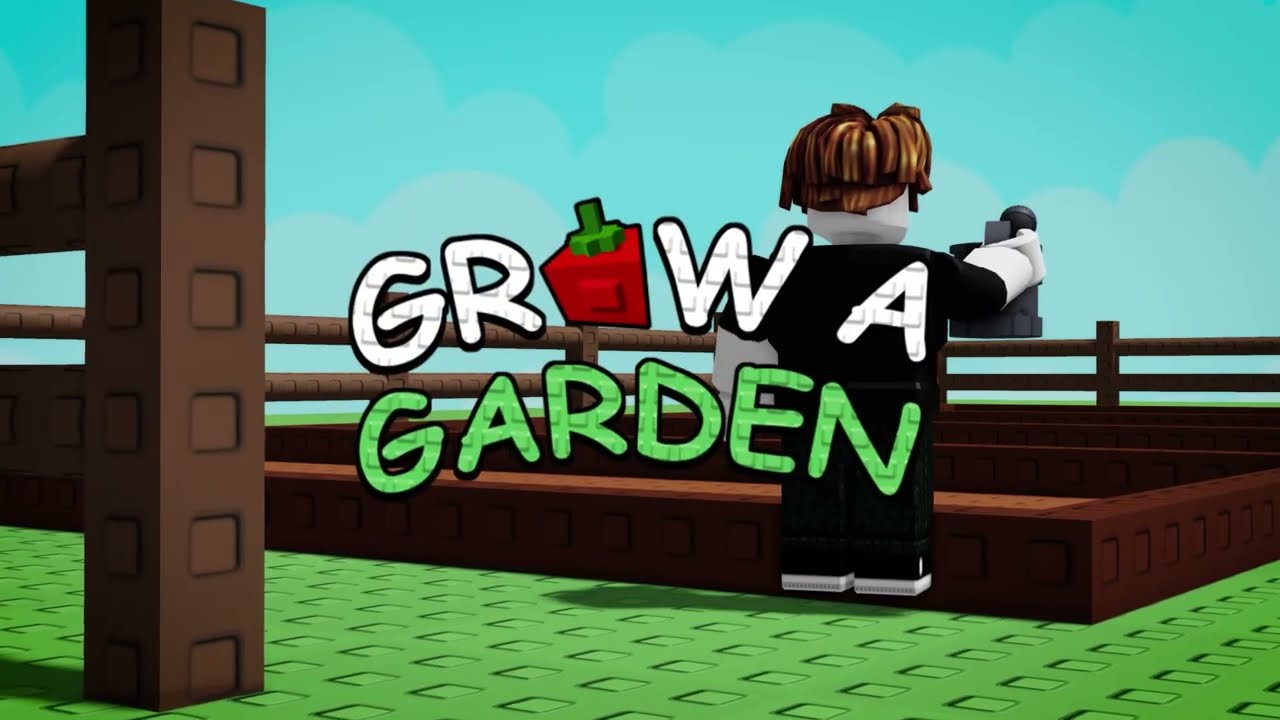 Grow a Garden lush garden with glowing mutated plants and a playful pet